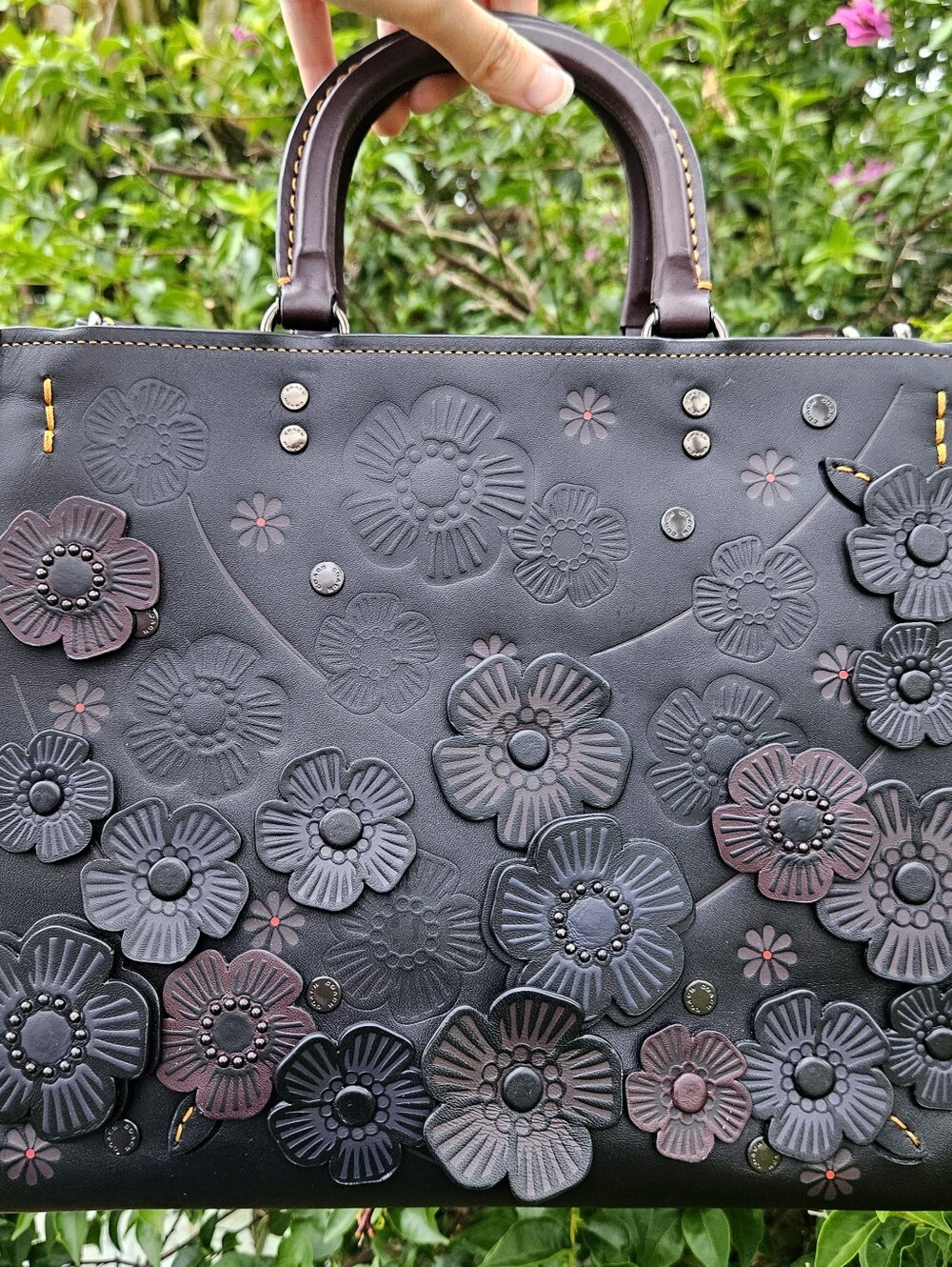 Coach Rogue 30 Tea Rose C8520 Black Multi Colorblock Leather Satchel - Picture 2 of 15